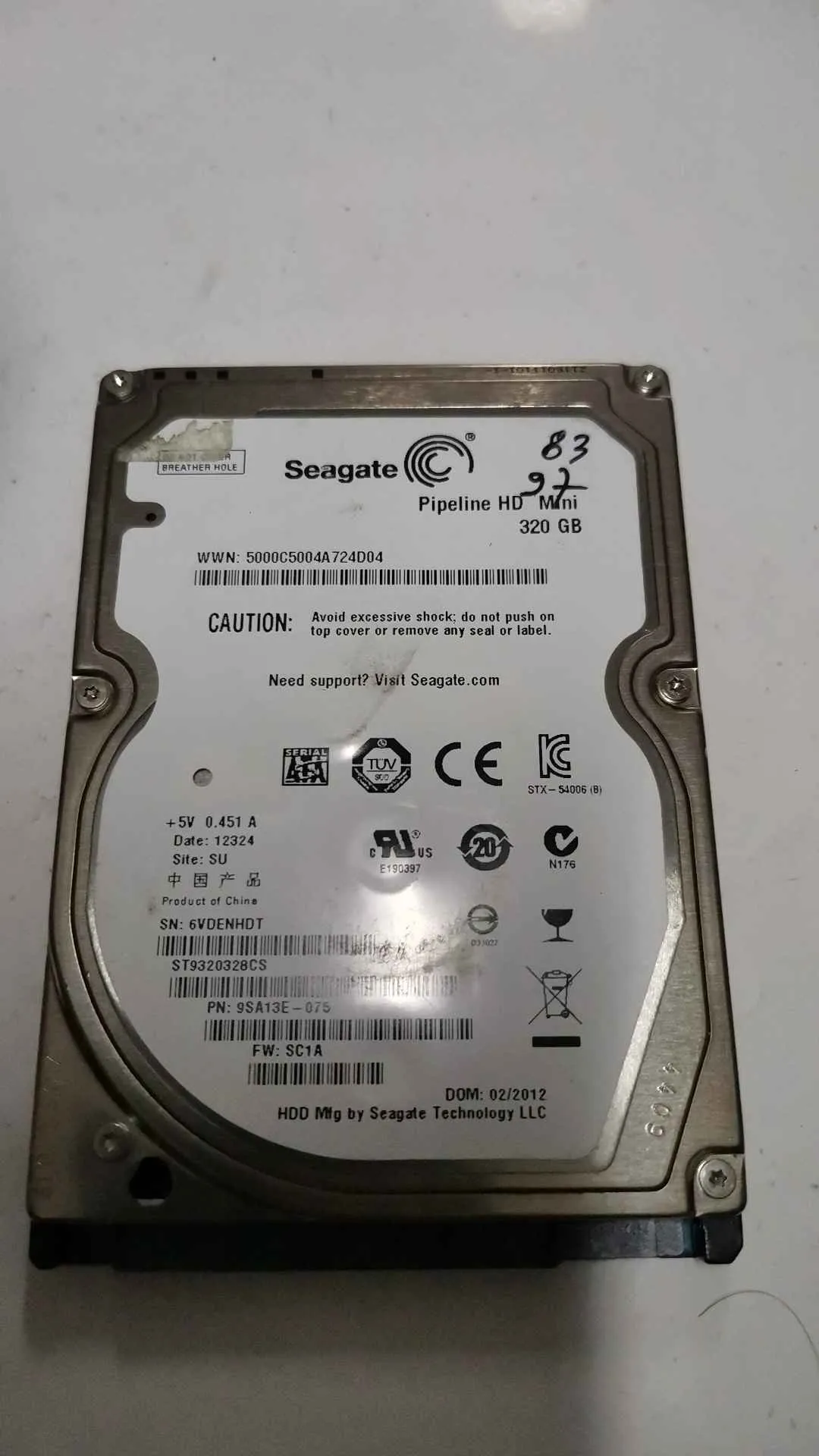 Seagate ST9320328CS S/N 6VDENHDT