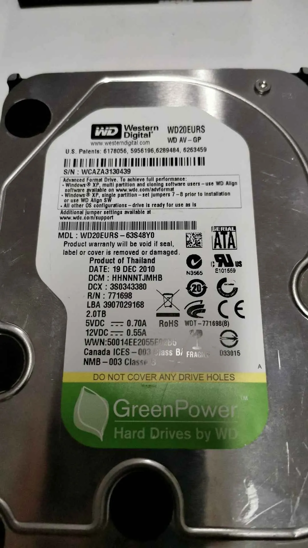 Western Digital WD20EURS-63S48Y0 S/N WCAZA3130439