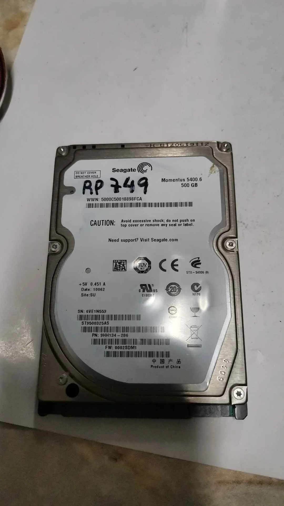 Seagate ST9500325AS S/N 6VE1N553