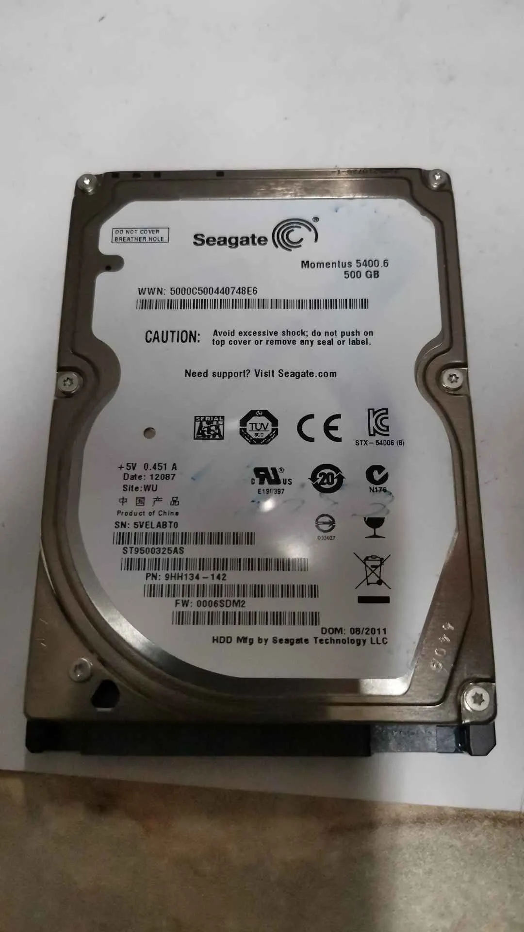 Seagate ST9500325AS S/N 5VELABT0