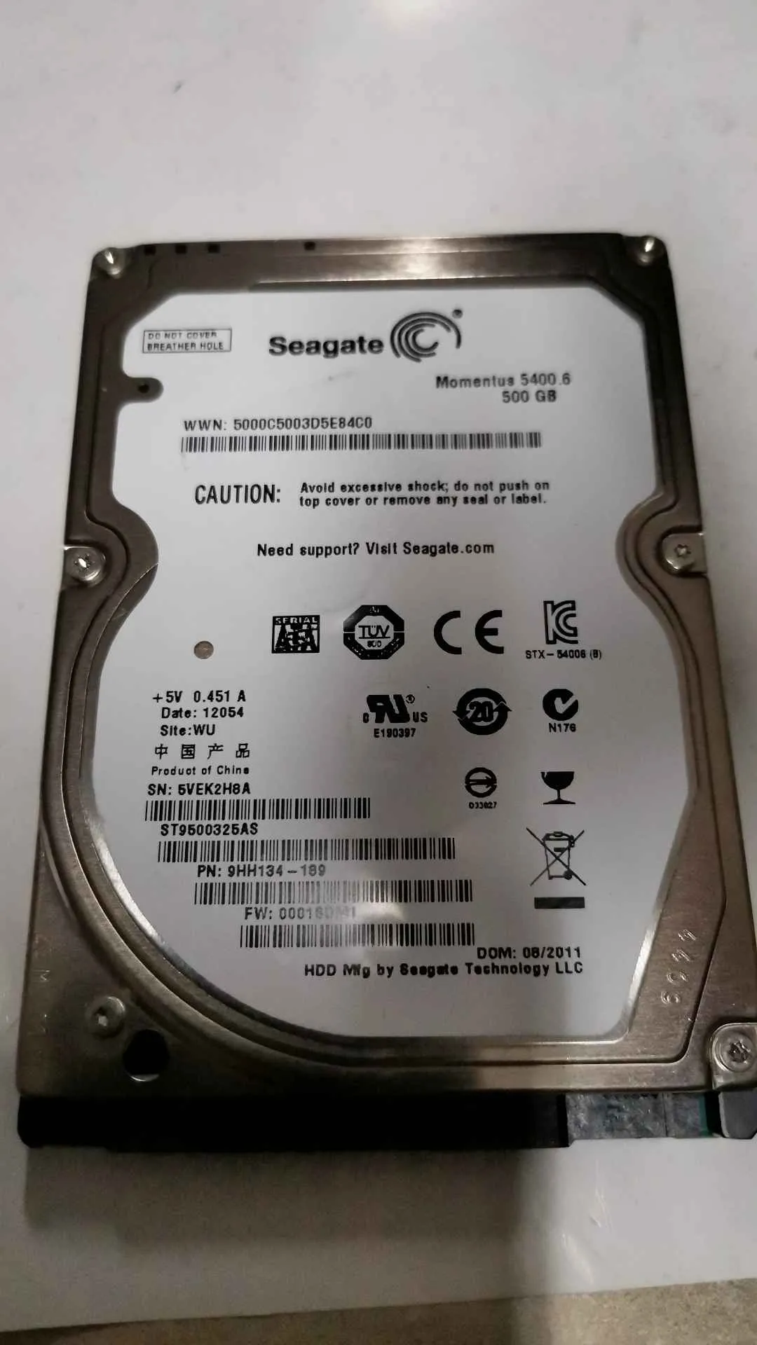 Seagate ST9500325AS S/N 5VEK2H8A