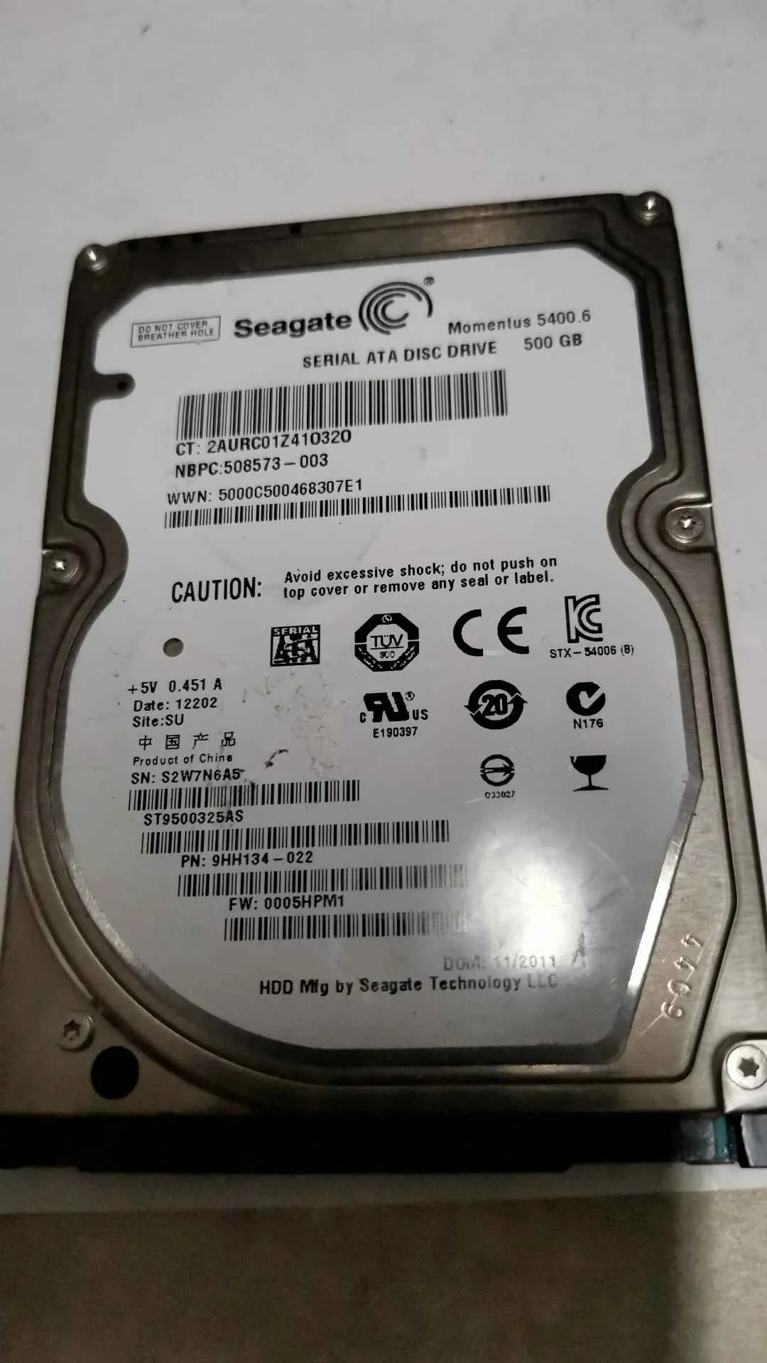 Seagate ST9500325AS S/N S2W7N6A5