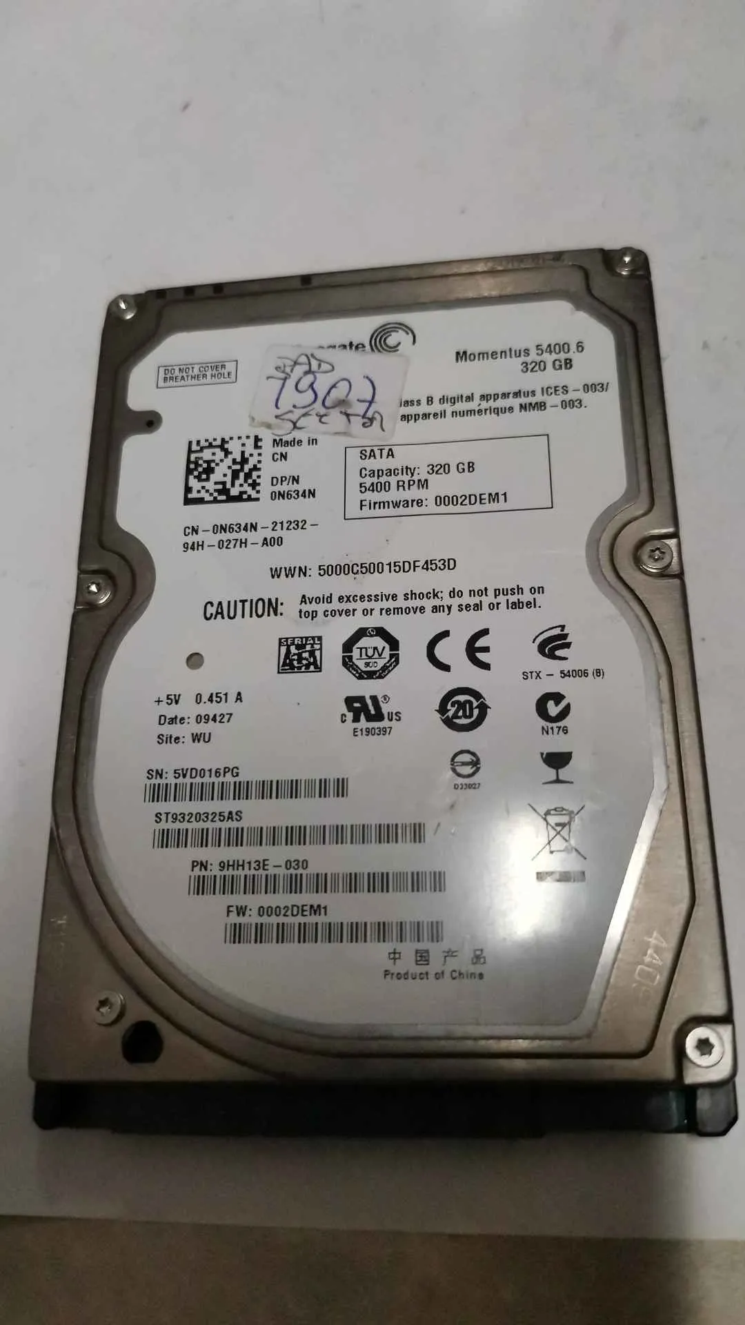 Seagate ST9320325AS S/N 5VD016PG