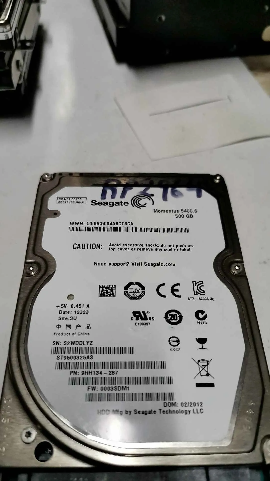 Seagate ST9500325AS S/N S2WDDLYZ