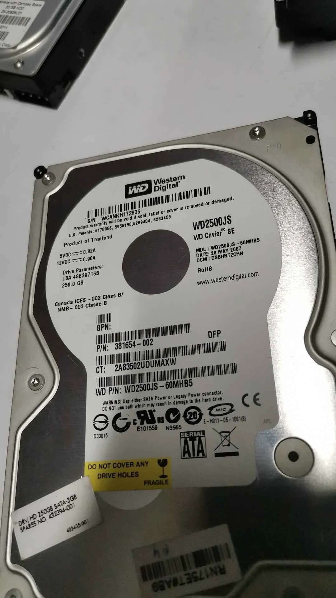 Western Digital WD2500JS-60MHB5 S/N WCANKH172836