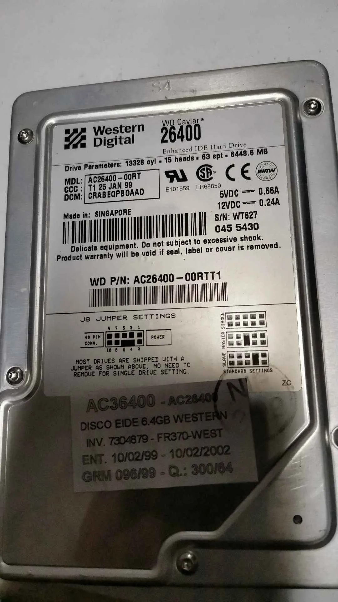 Western Digital AC26400-00RT S/N WT6270455430