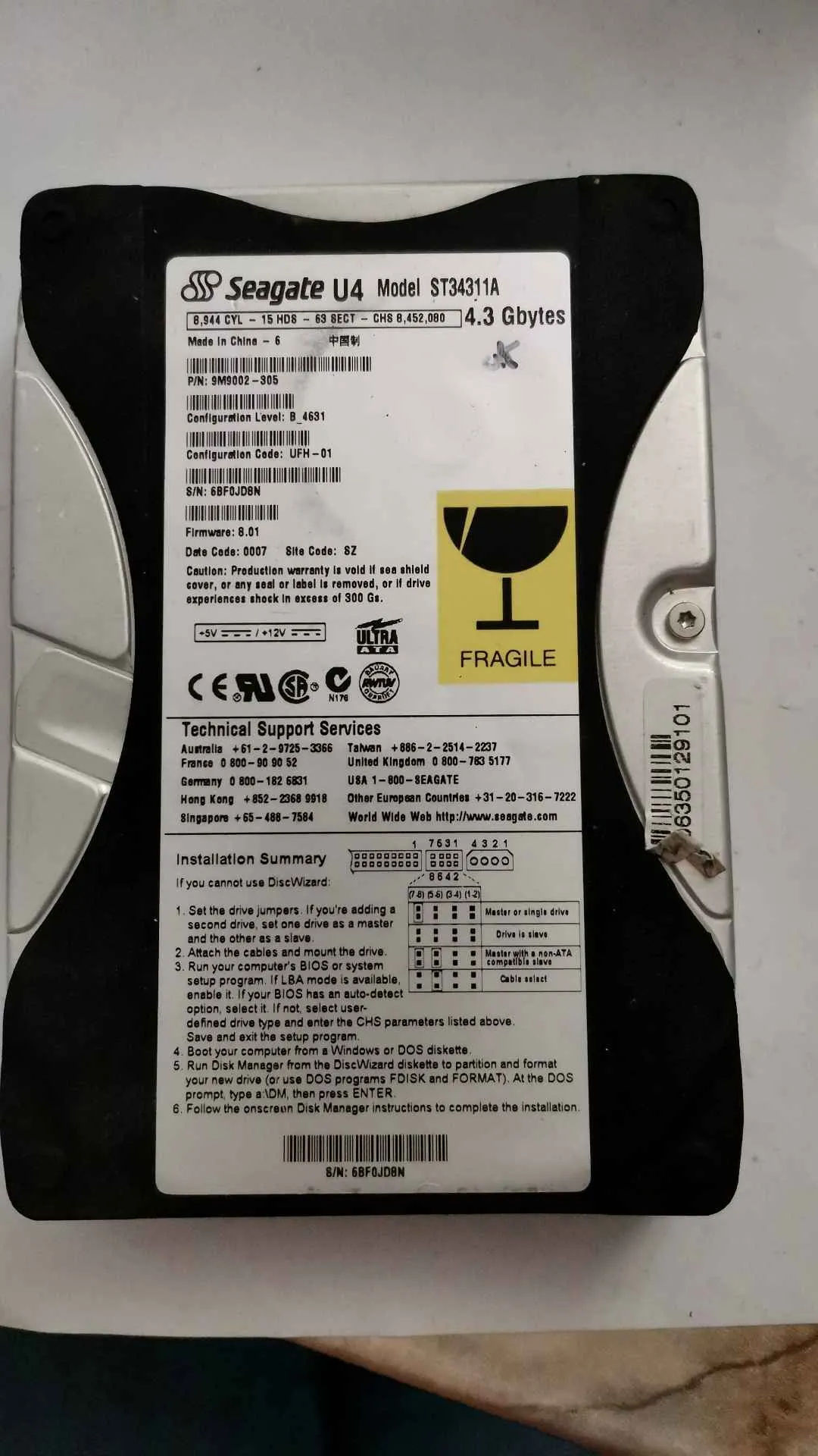 Seagate ST34311A S/N 6BF0JD8N