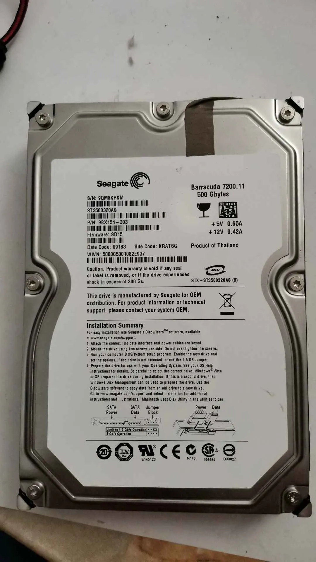 Seagate ST3500320AS S/N 9QM8KPKM