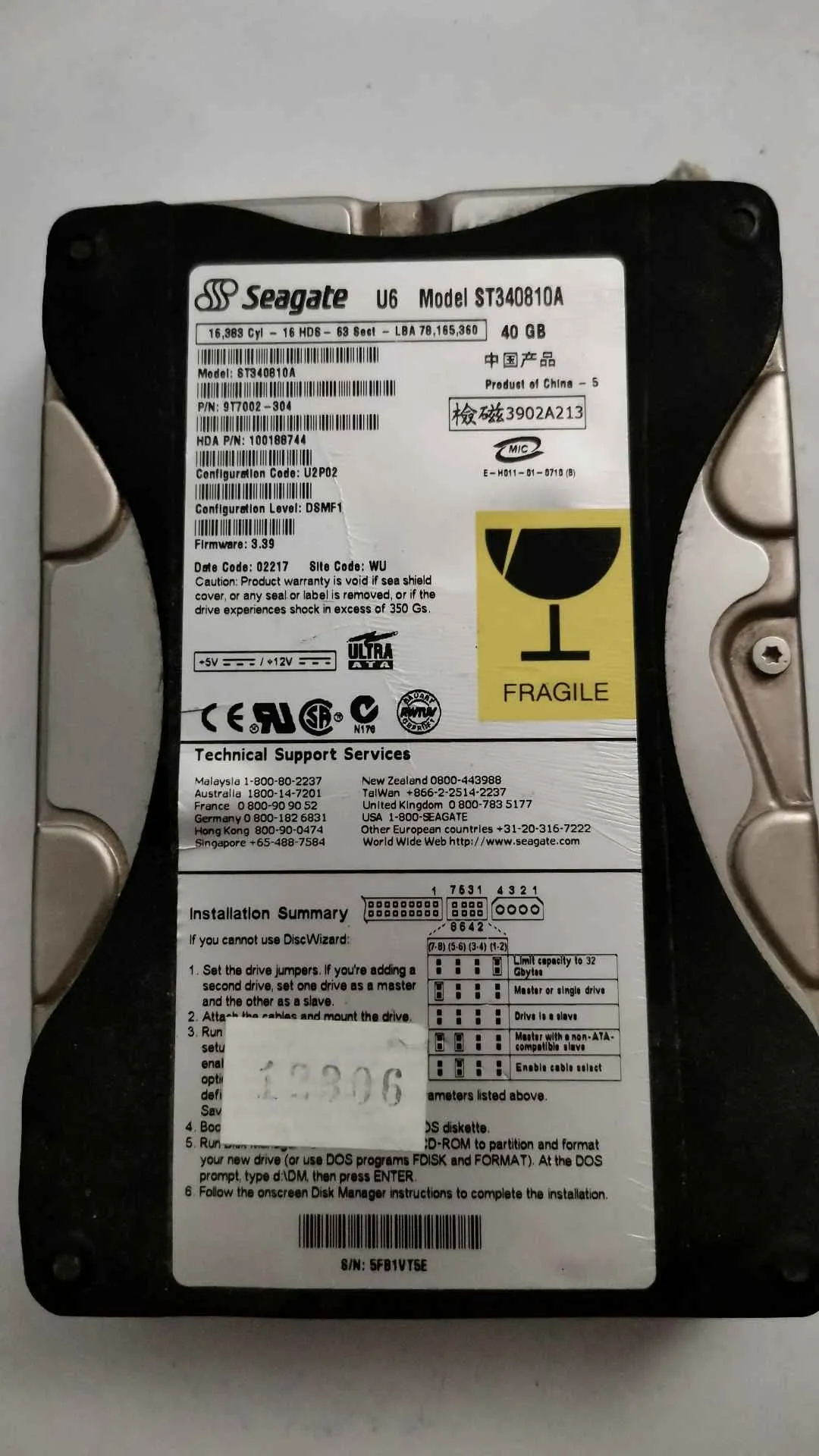 Seagate ST340810A S/N 5FB1VT5E