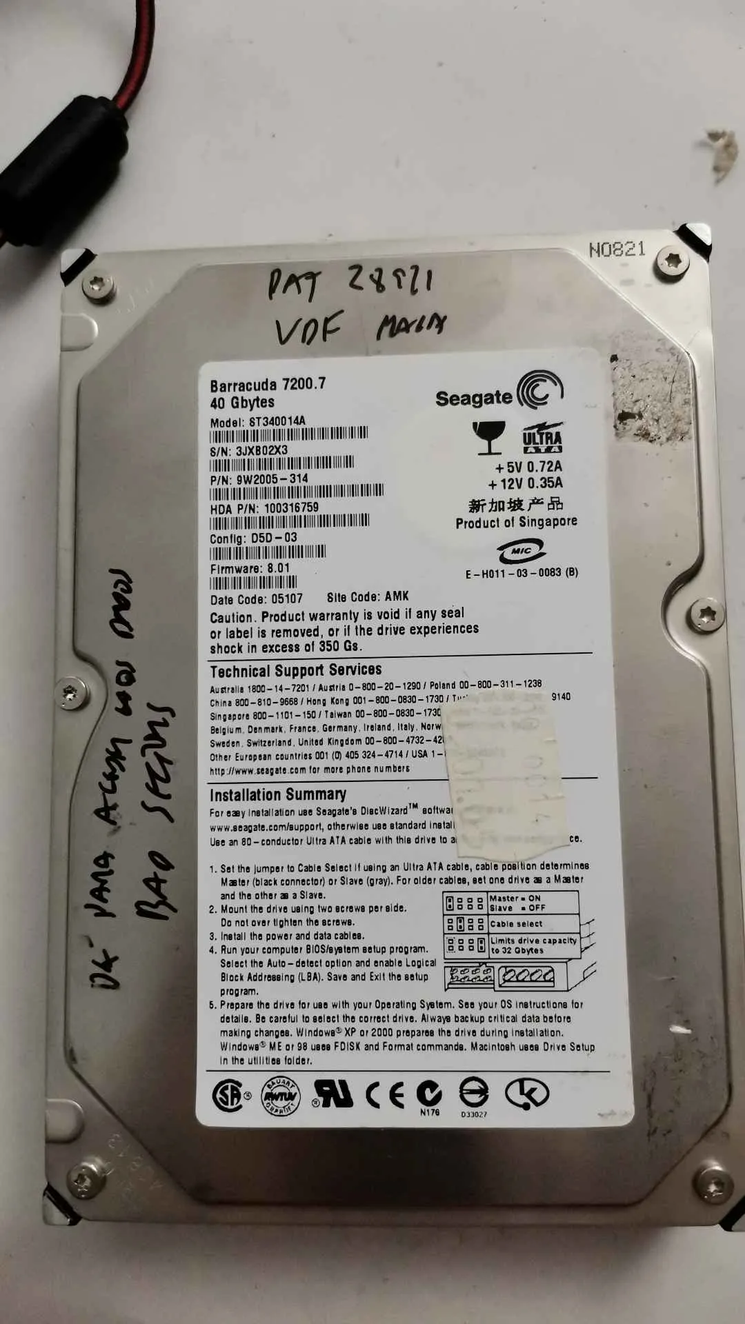 Seagate ST340014A S/N 3JXB02X3