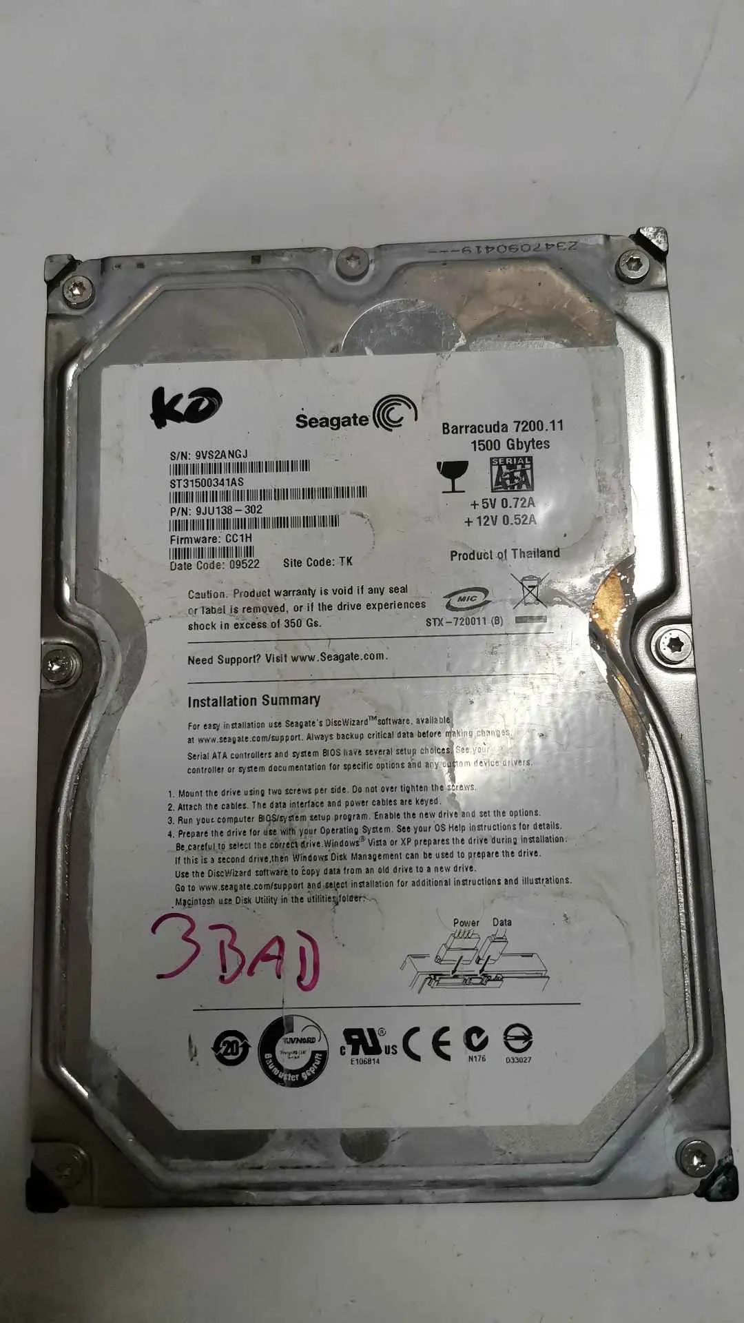 Seagate ST31500341AS S/N 9VS2ANGJ