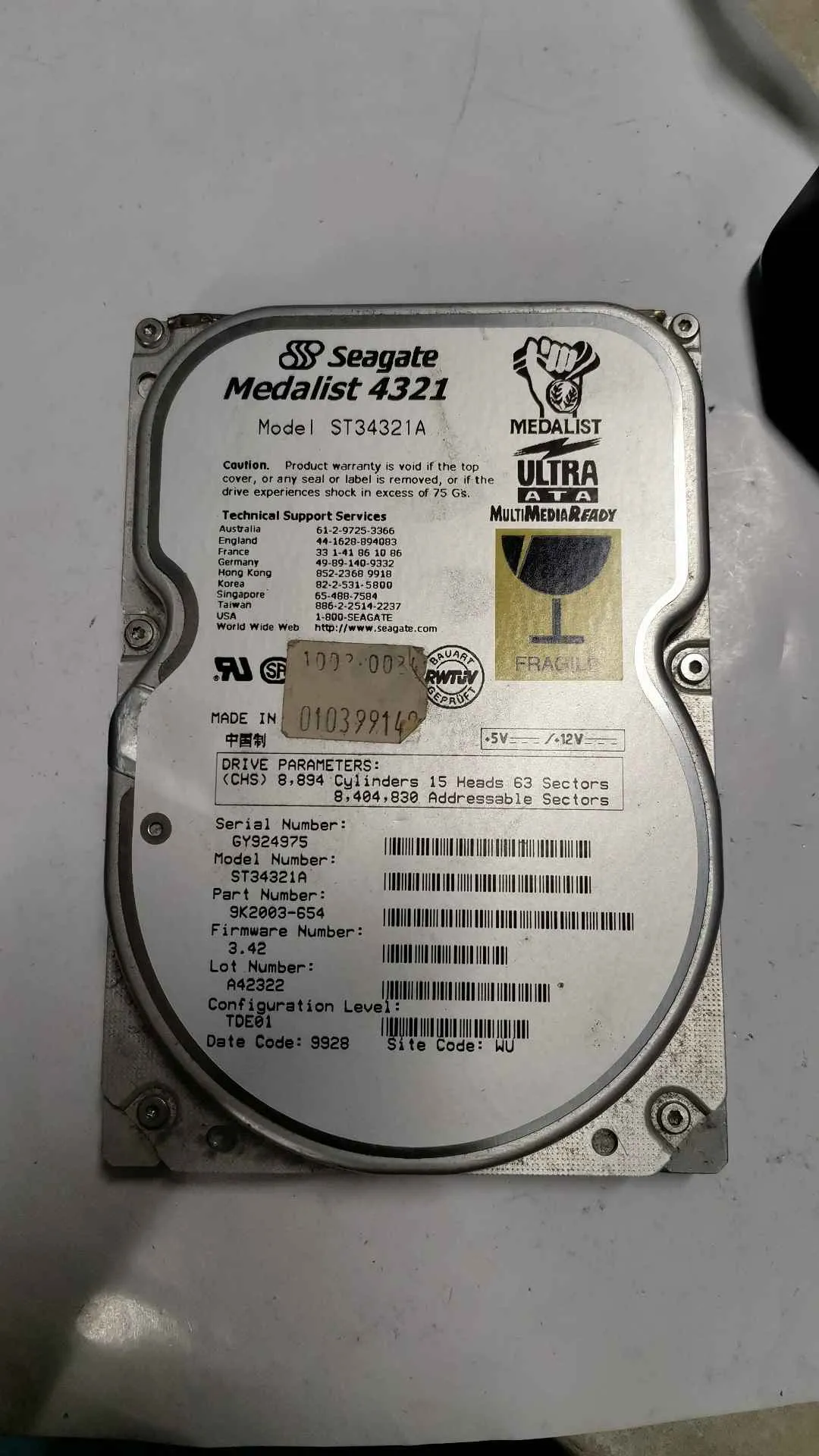 Seagate ST34321A S/N GY924975