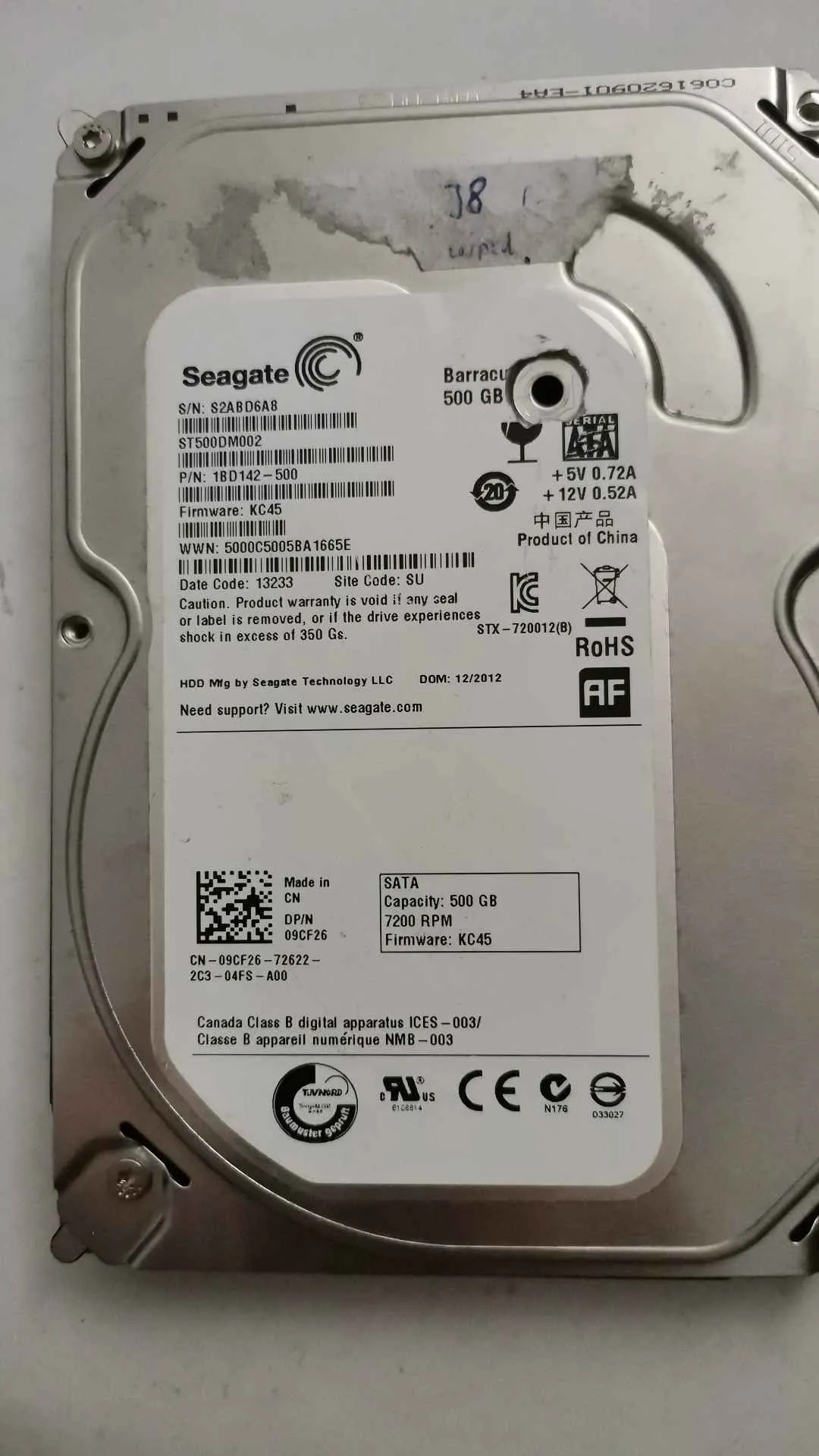Seagate ST500DM002 S/N S2ABD6A8