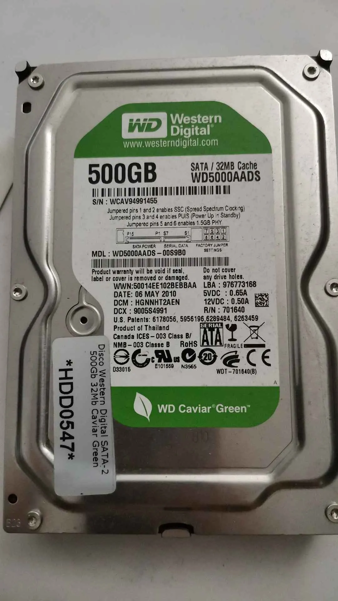Western Digital WD5000AADS-00S9B0 S/N WCAV94991455