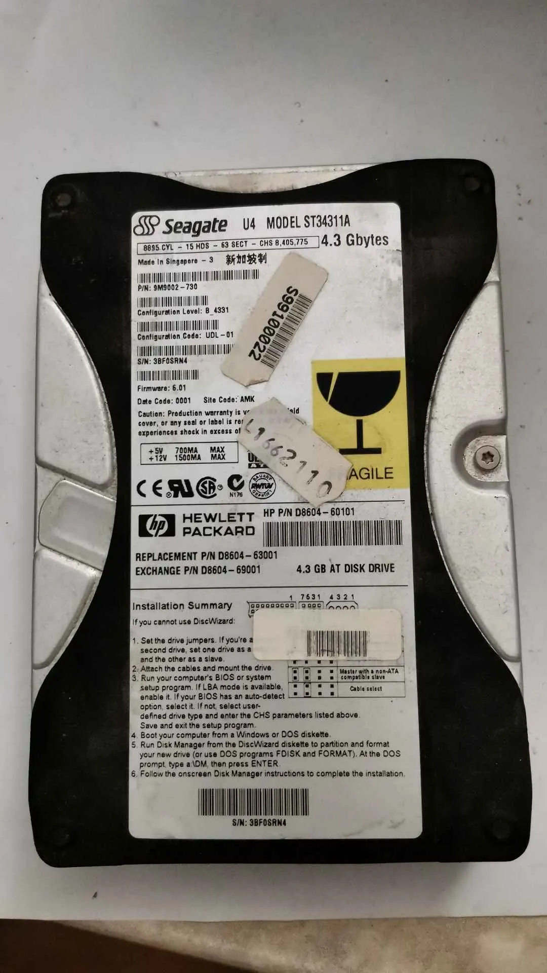 Seagate ST34311A S/N 3BF0SRN4