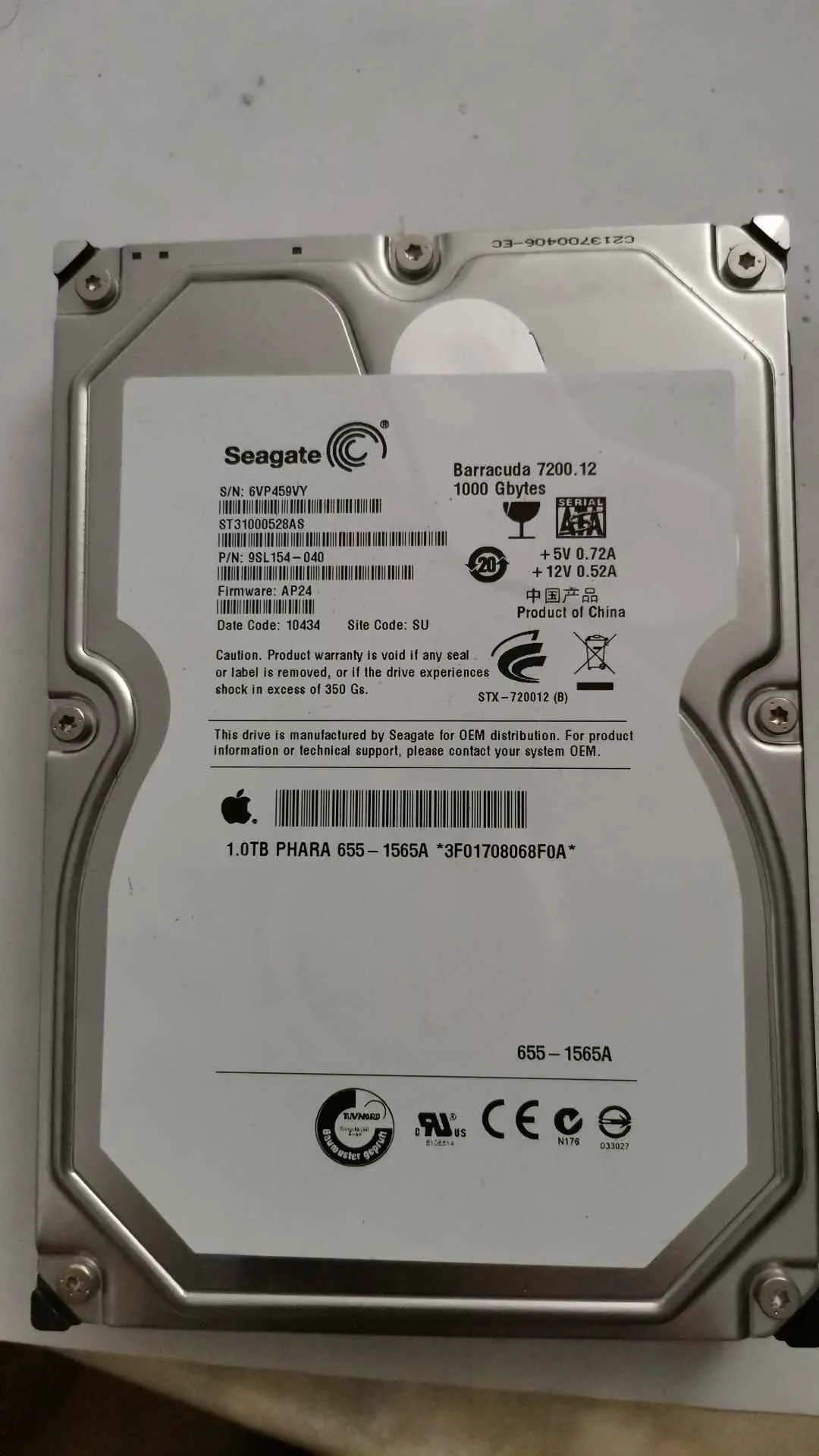Seagate ST31000528AS S/N 6VP459VY