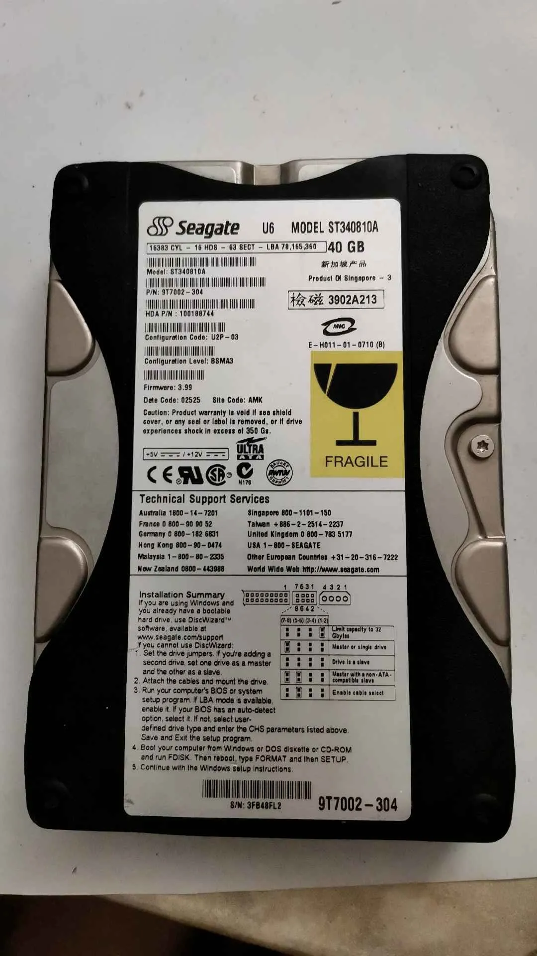 Seagate ST340810A S/N 3FB48FL2