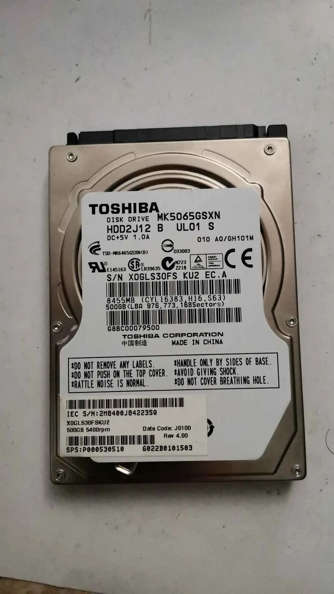 Toshiba MK5065GSXN S/N X0GLS30FSKU2