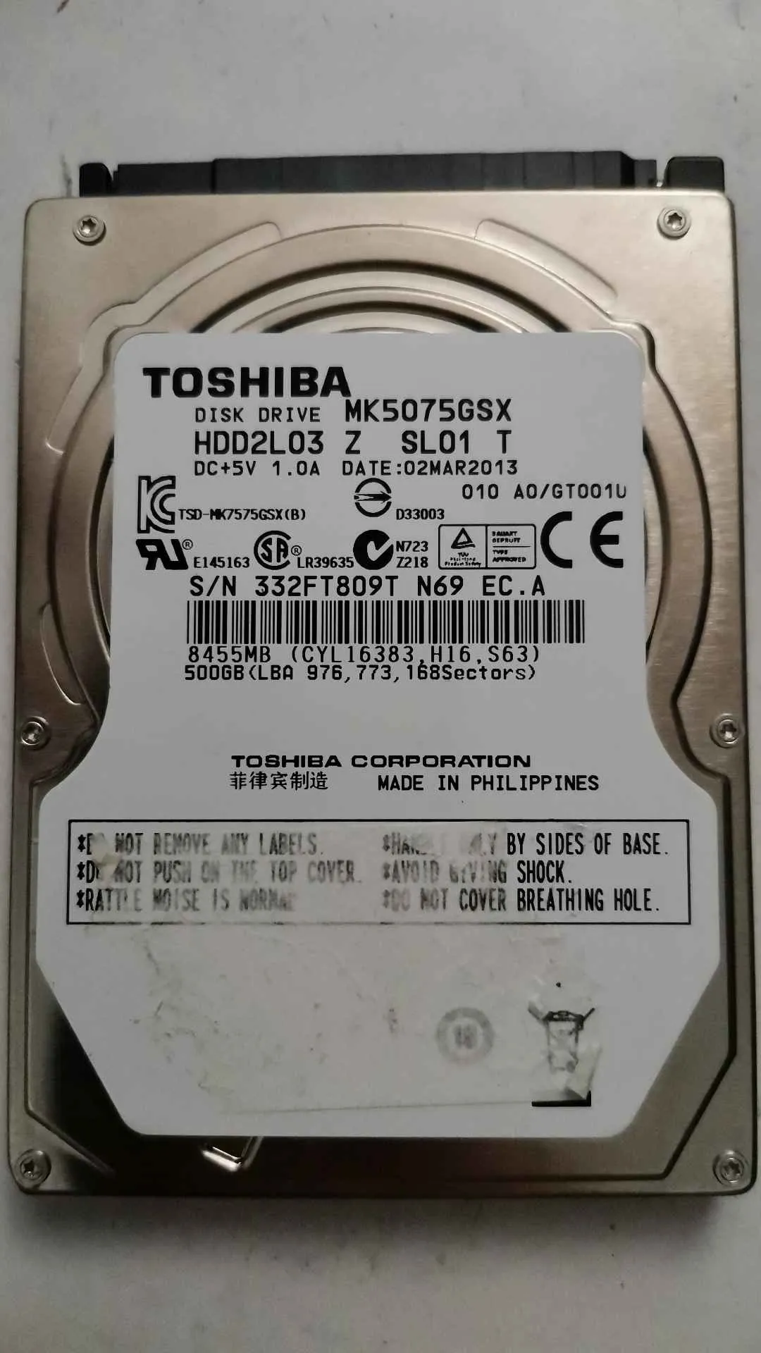 Toshiba MK5075GSX S/N 332FT809TN69