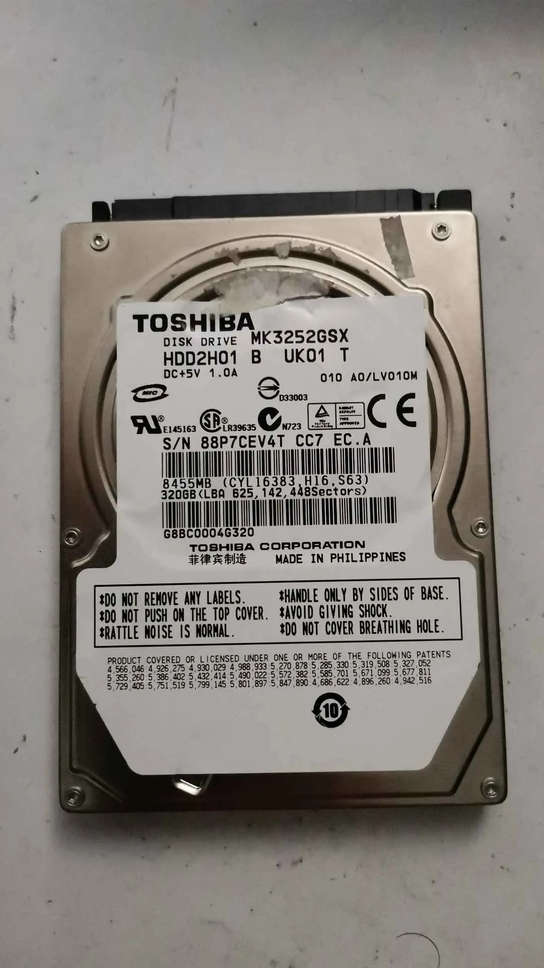 Toshiba MK3252GSX S/N 88P7CEV4TCC7