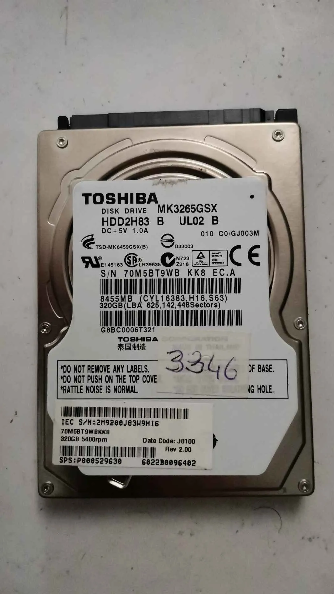 Toshiba MK3265GSX S/N 70M5BT9WBKK8
