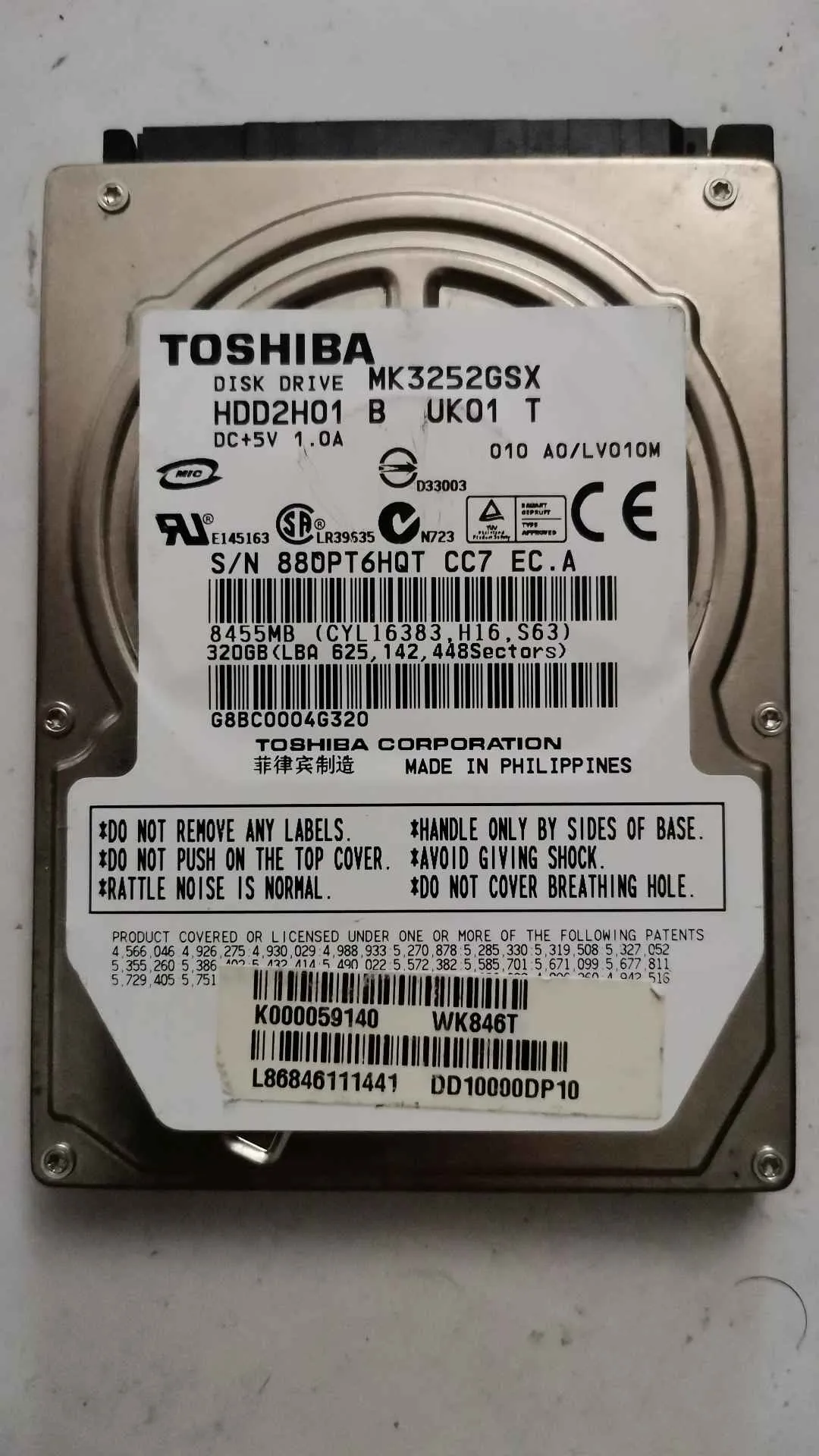 Toshiba MK3252GSX S/N 88OPT6HQTCC7