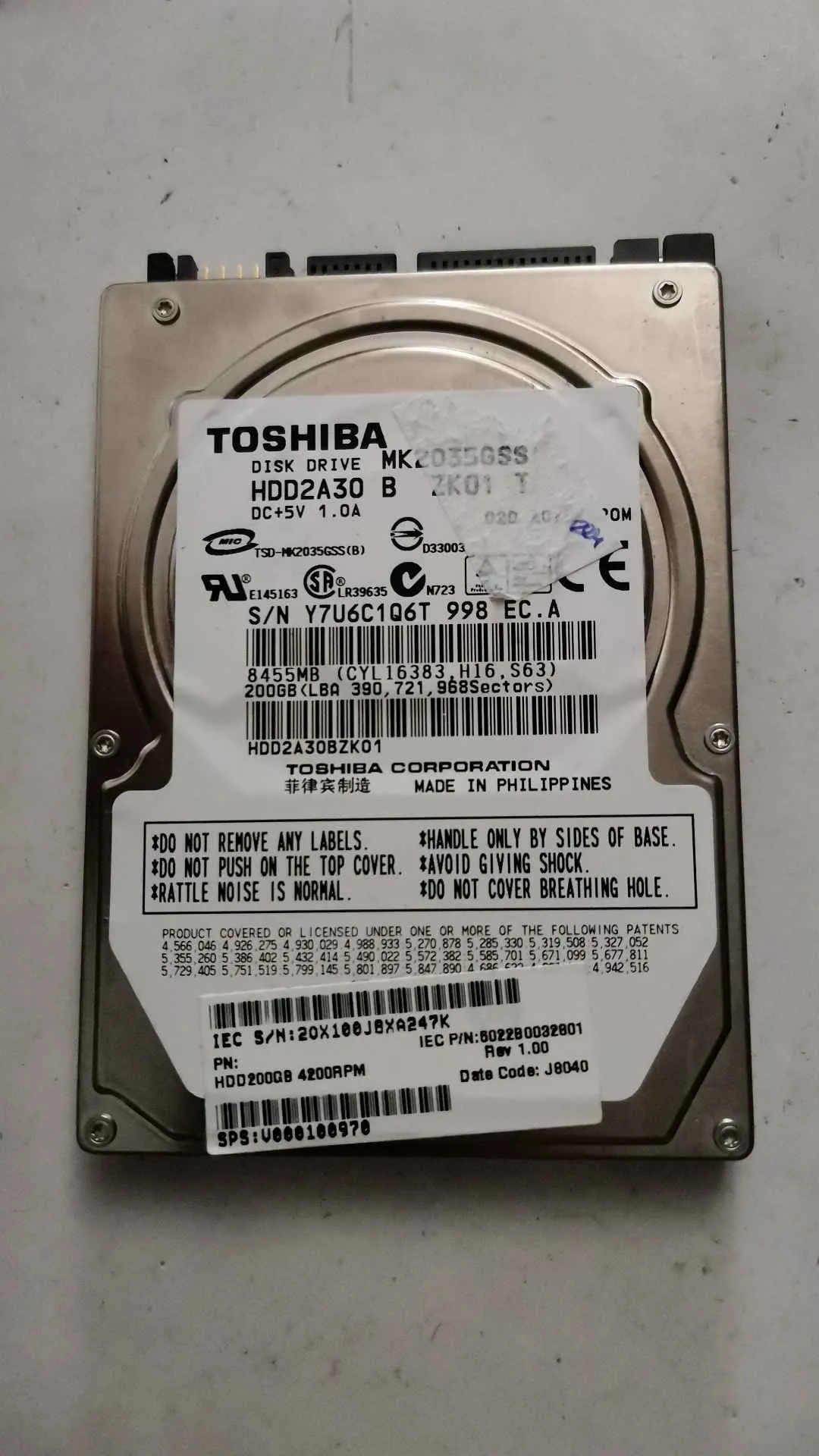 Toshiba MK2035GSS S/N Y7U6C1Q6T998
