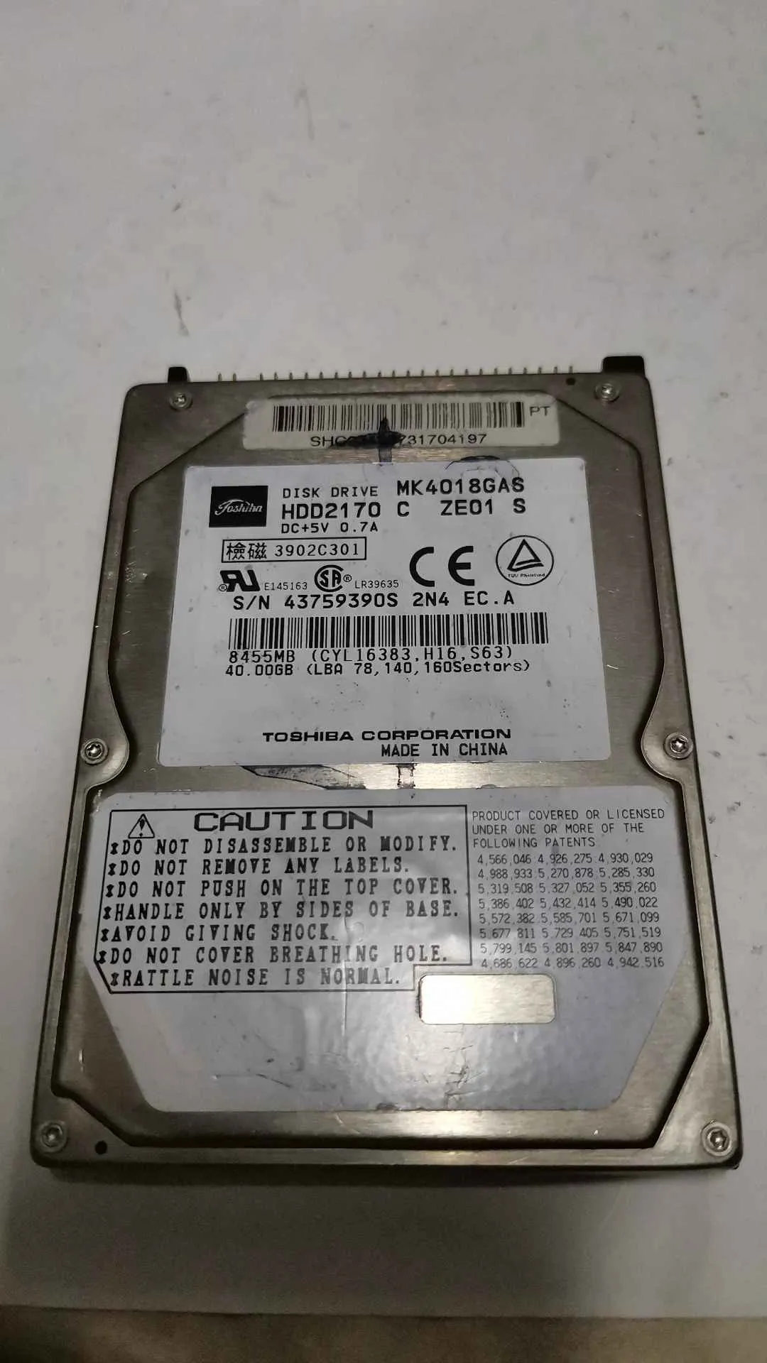 Toshiba MK4018GAS S/N 43759390S2N4