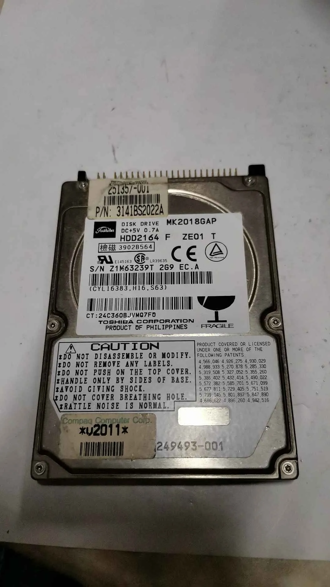Toshiba MK2018GAP S/N Z1M63239T2G9