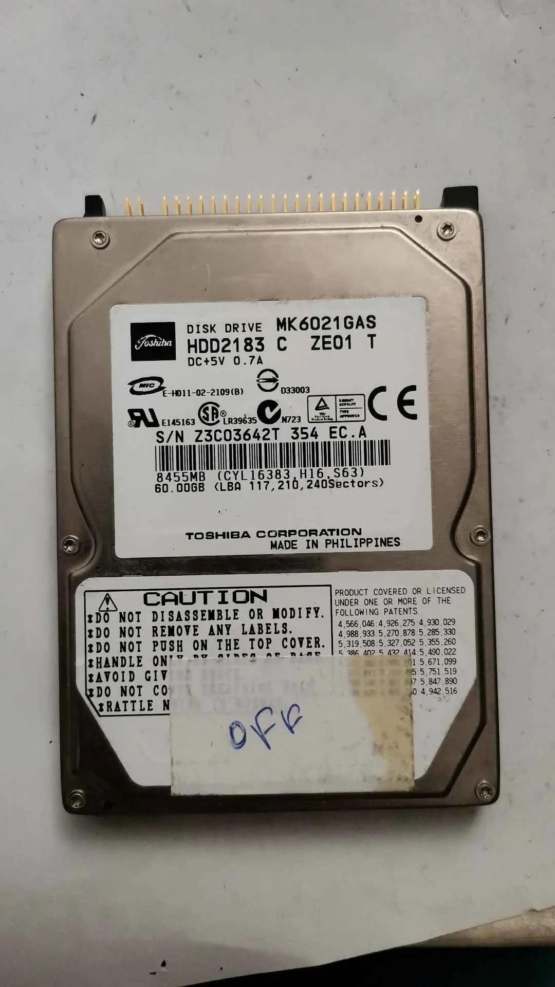 Toshiba MK6021GAS S/N Z3C03642T354