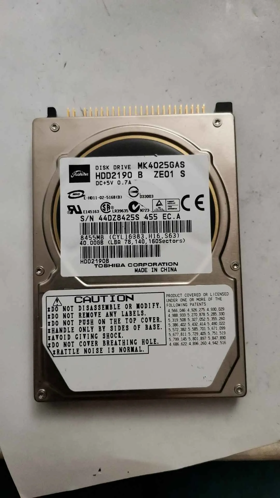 Toshiba MK4025GAS S/N 44DZ8425S455