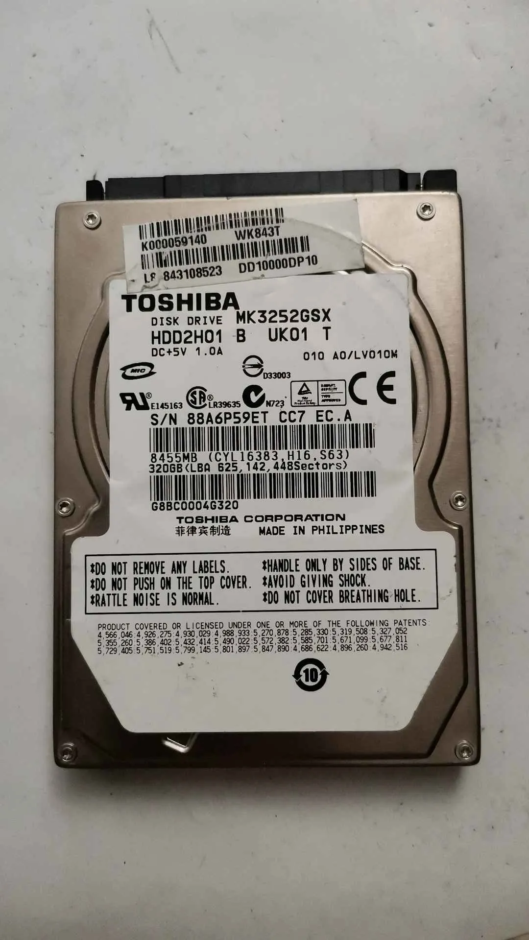 Toshiba MK3252GSX S/N 88A6P59ETCC7