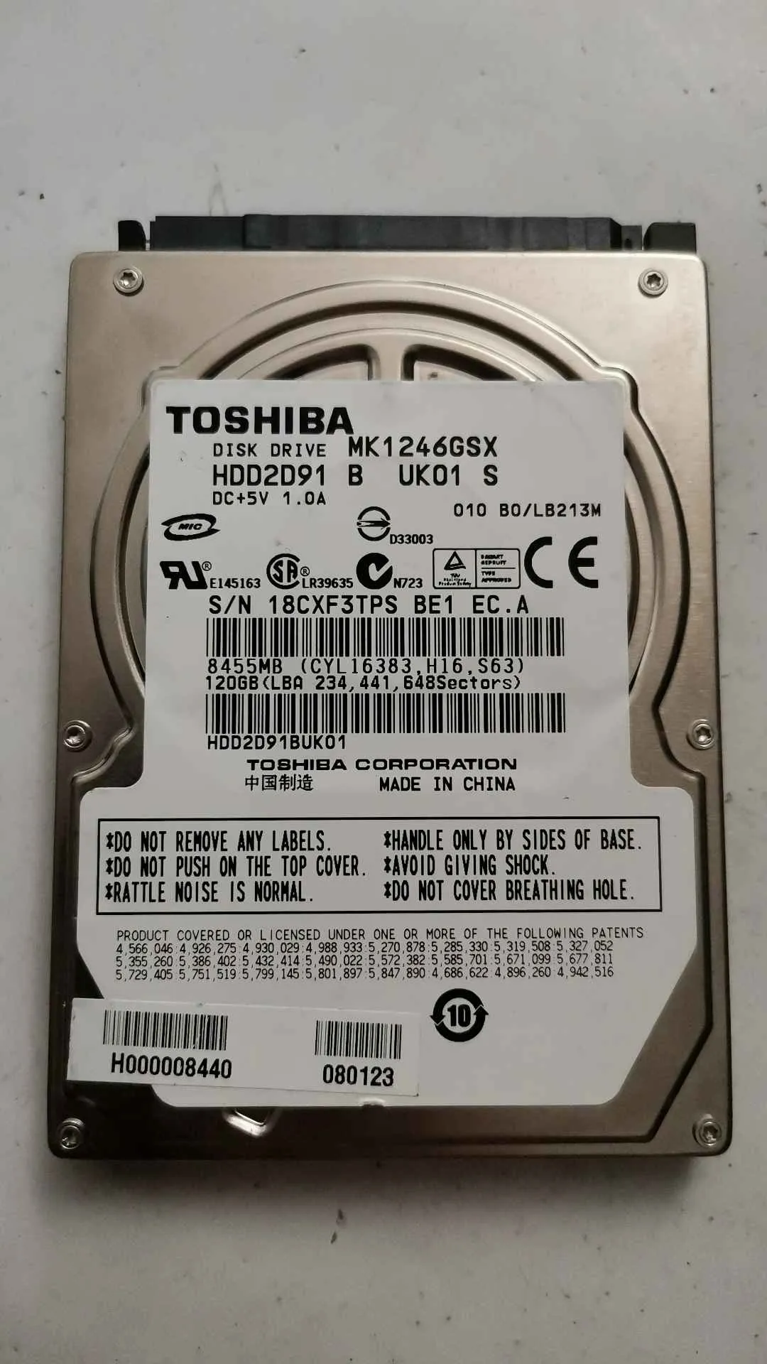 Toshiba MK1246GSX S/N 18CXF3TPSBE1