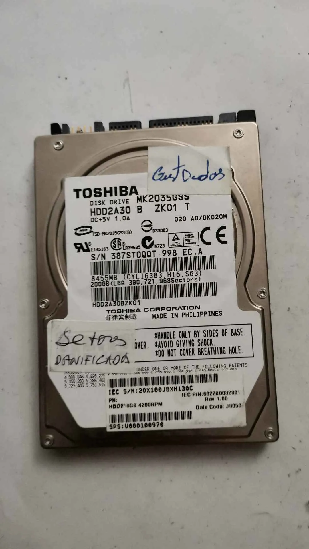Toshiba MK2035GSS S/N 387ST0QQT998
