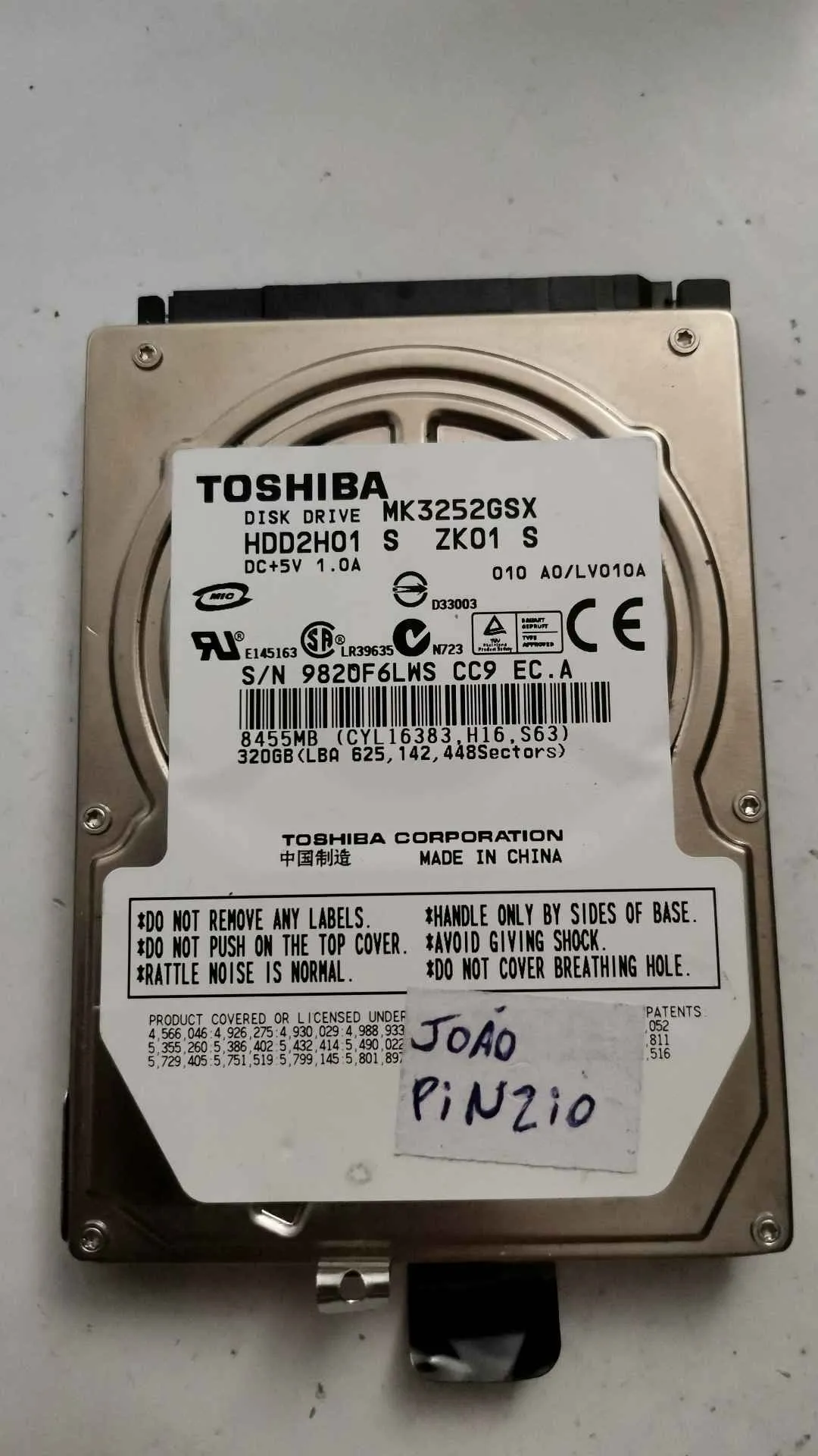 Toshiba MK3252GSX S/N 982OF6LWSCC9