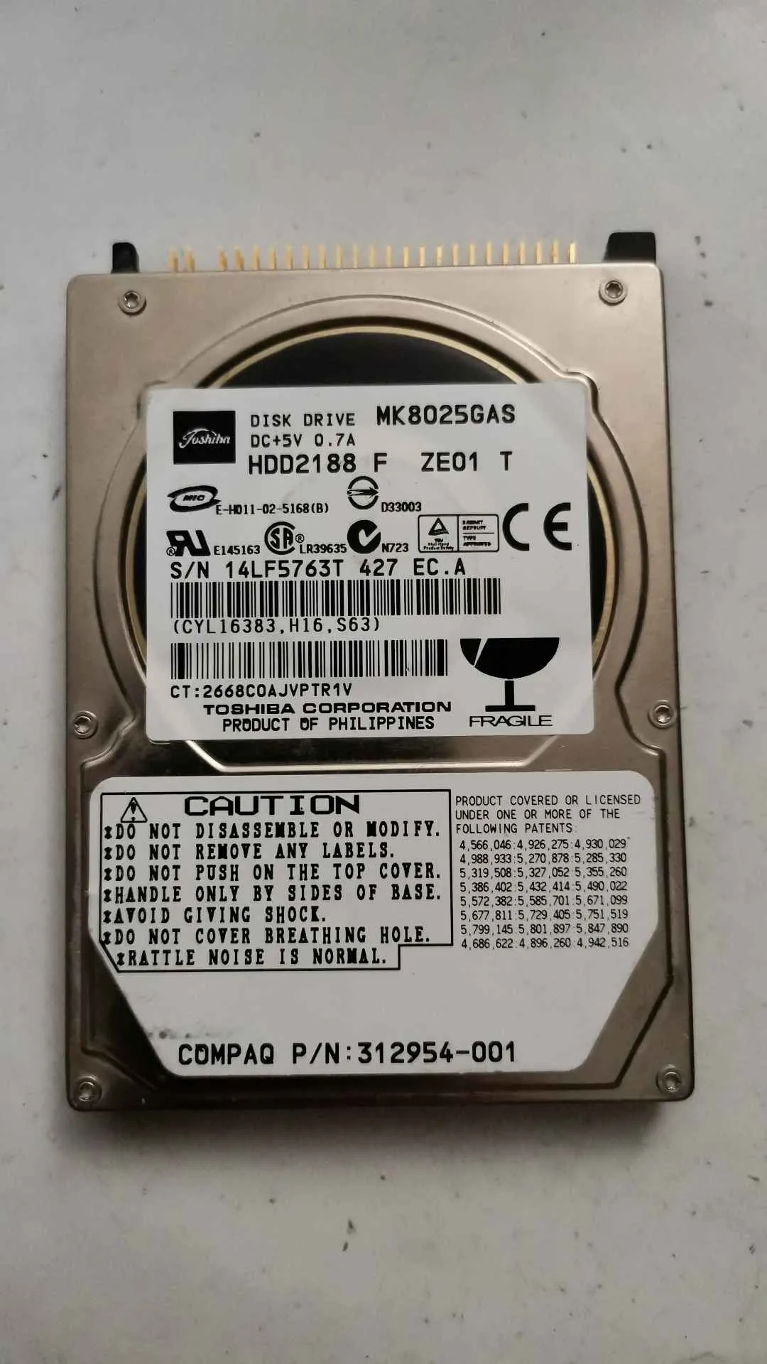 Toshiba MK8025GAS S/N 14LF5763T427