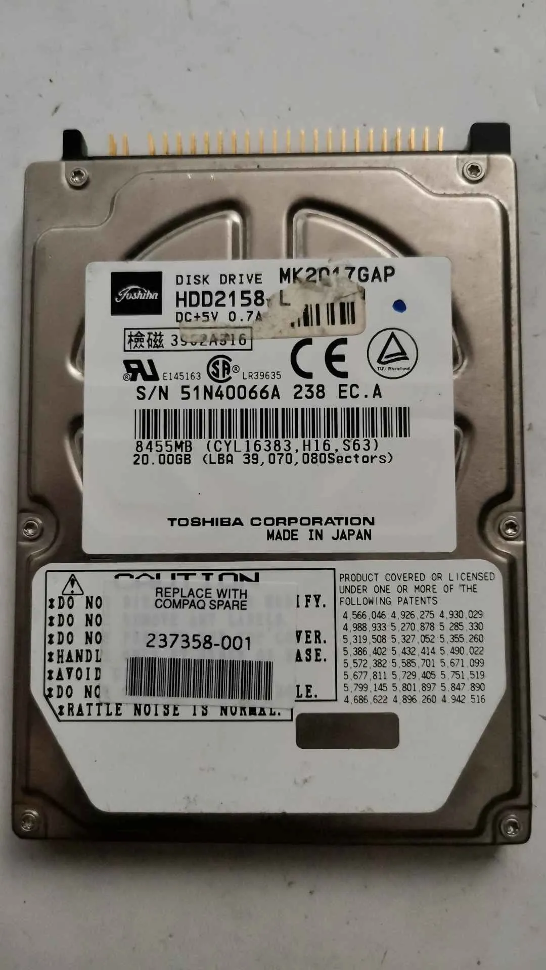 Toshiba MK2017GAP S/N 51N40066A238
