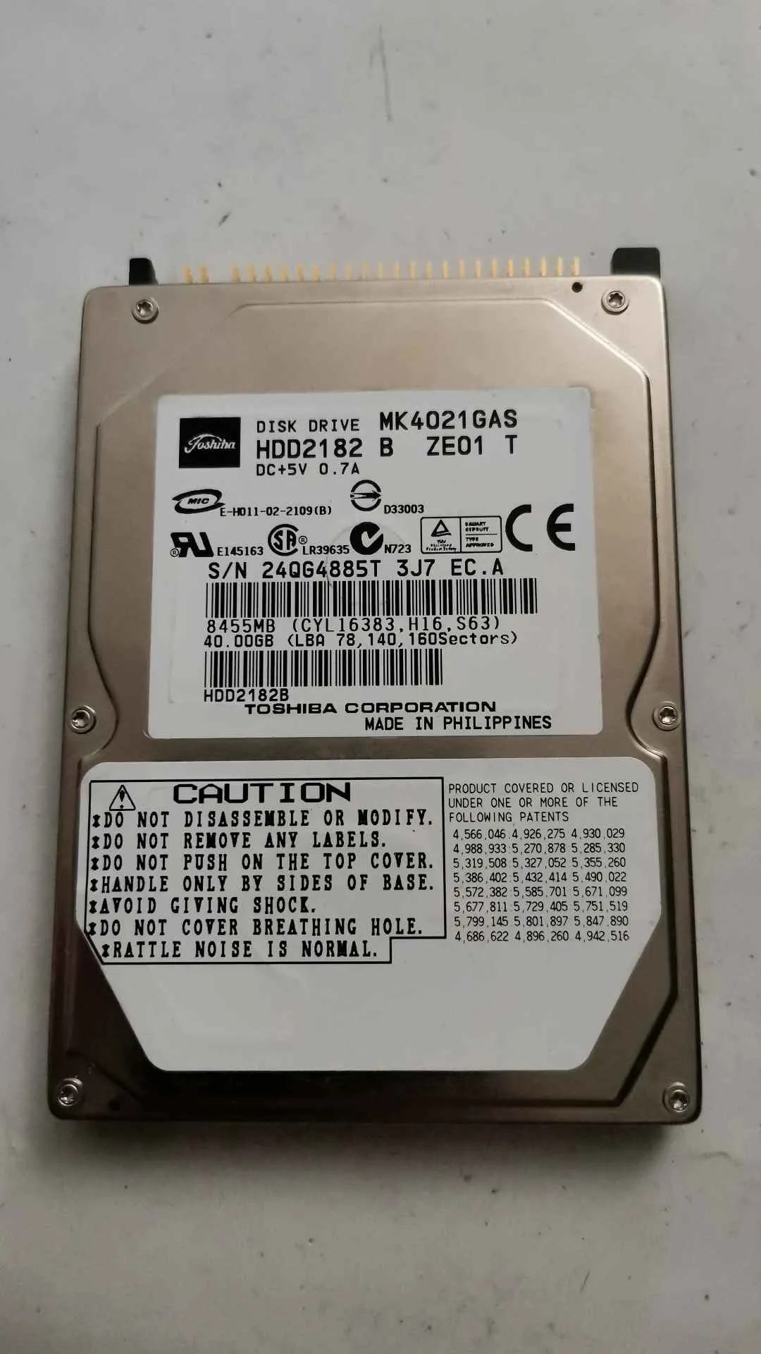 Toshiba MK4021GAS S/N 24QG4885T3J7