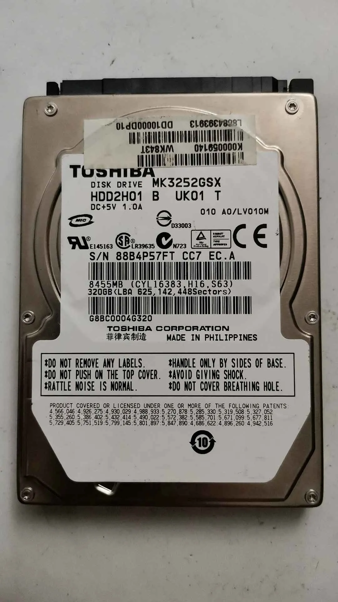Toshiba MK3252GSX S/N 88B4P57FTCC7