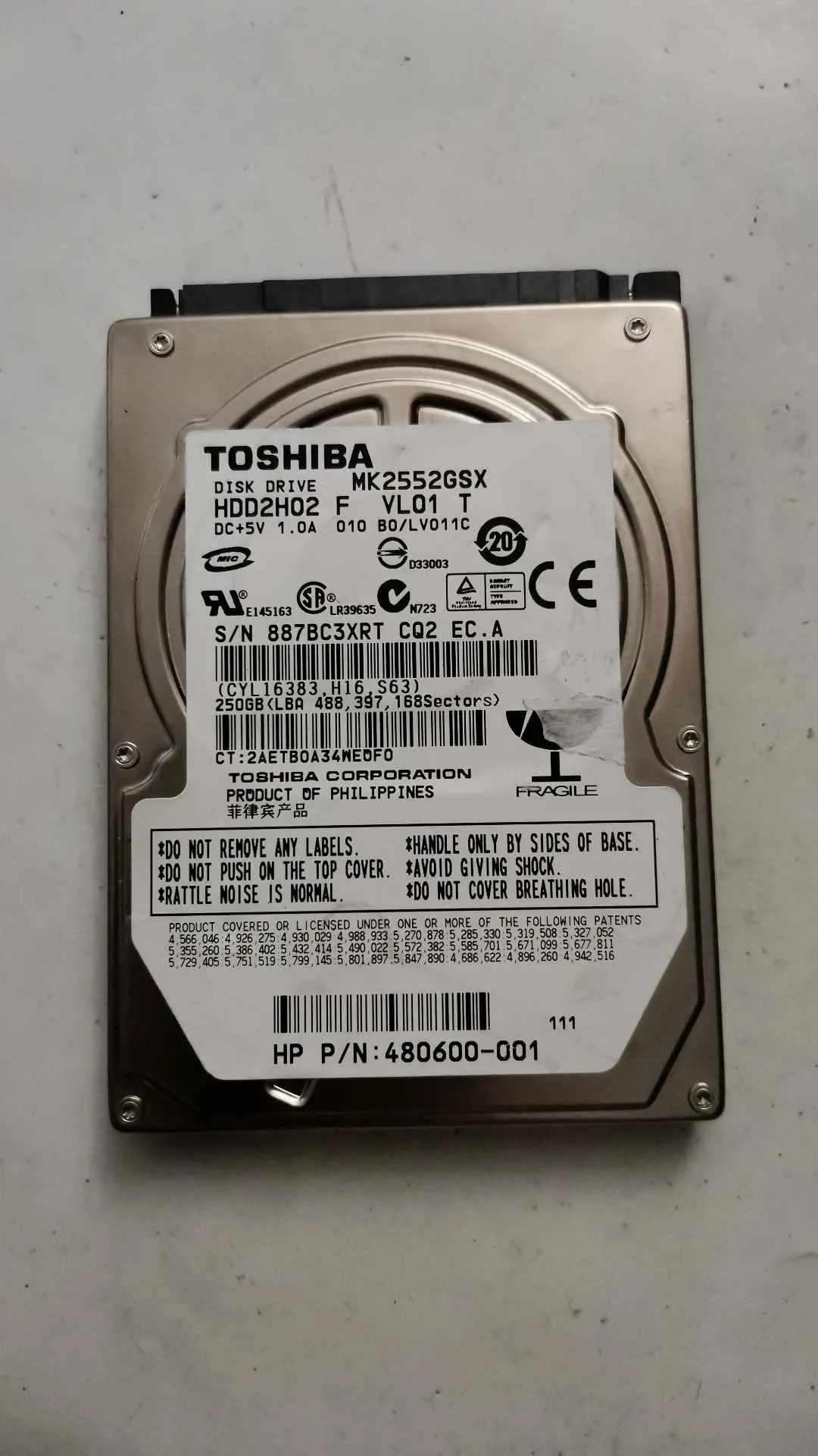 Toshiba MK2552GSX S/N 887BC3XRTCQ2