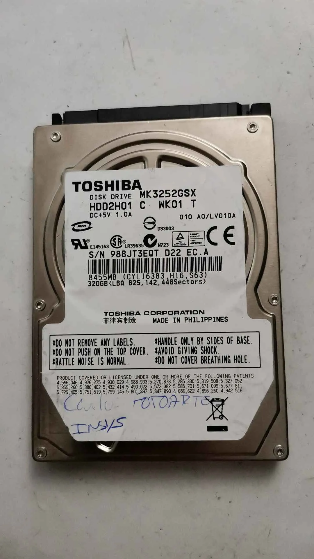 Toshiba MK3252GSX S/N 988JT3EQTD22
