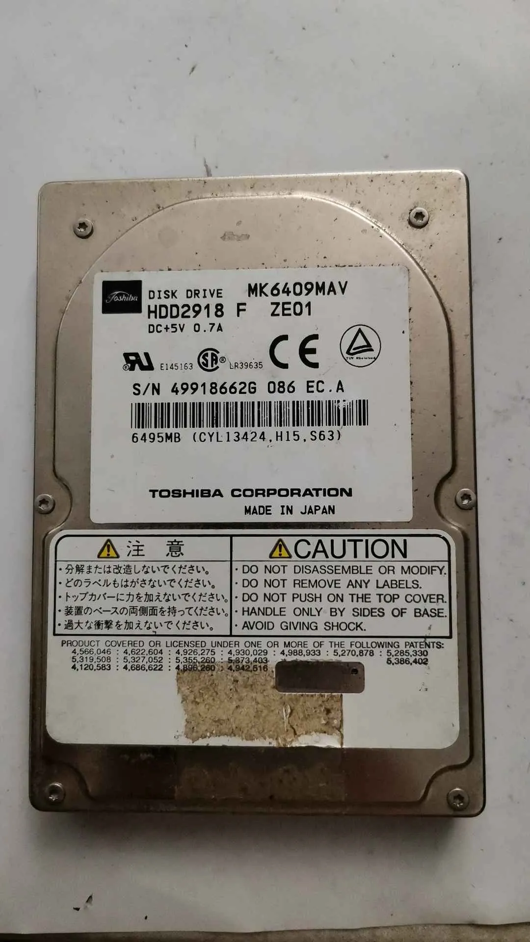 Toshiba MK6409MAV S/N 49918662G086