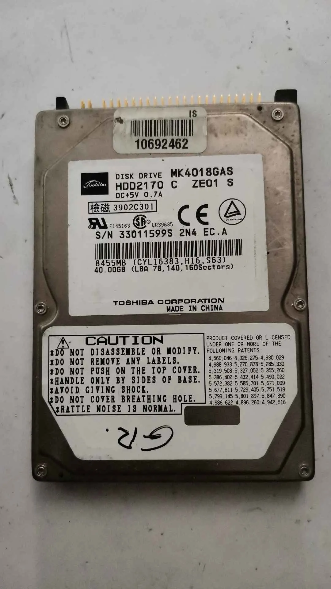 Toshiba MK4018GAS S/N 33O11599S2N4