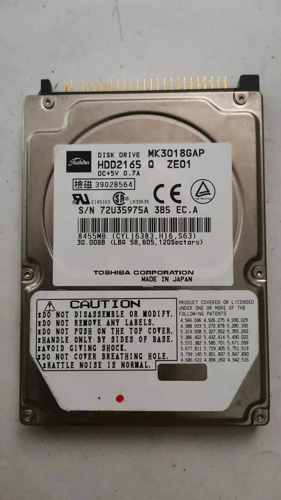 Toshiba MK3018GAP S/N 72U35975A3B5