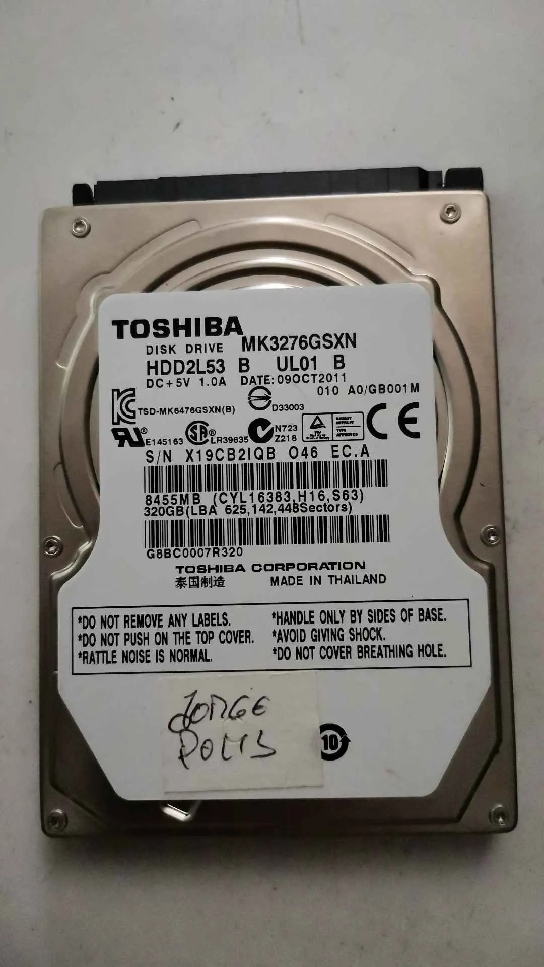 Toshiba MK3276GSXN S/N X19CB2IQBO46
