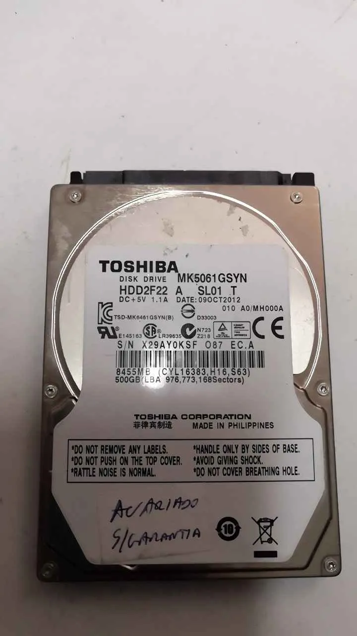 Toshiba MK5061GSYN S/N X29AY0KSFO87