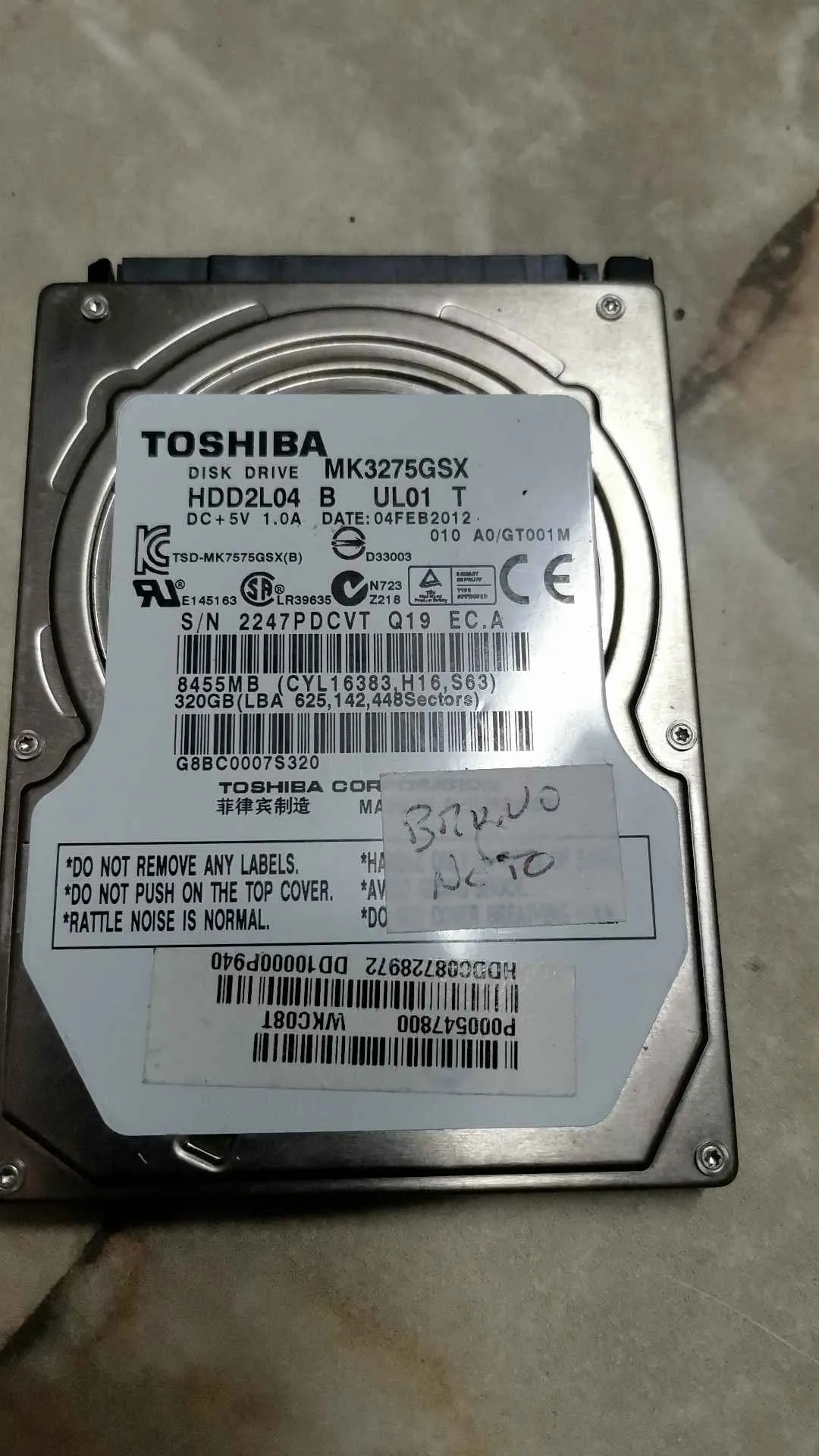 Toshiba MK3275GSX S/N 2247PDCVTQ19