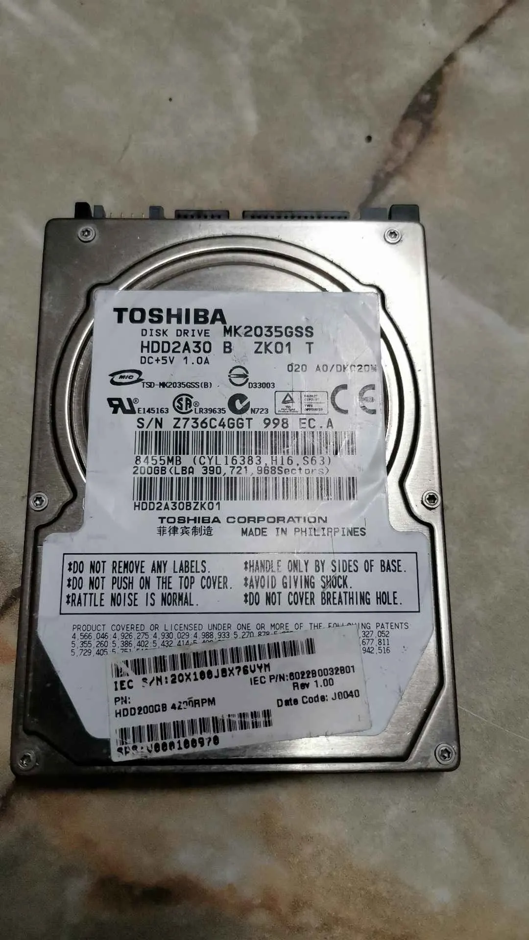 Toshiba MK2035GSS S/N Z736C4GGT998
