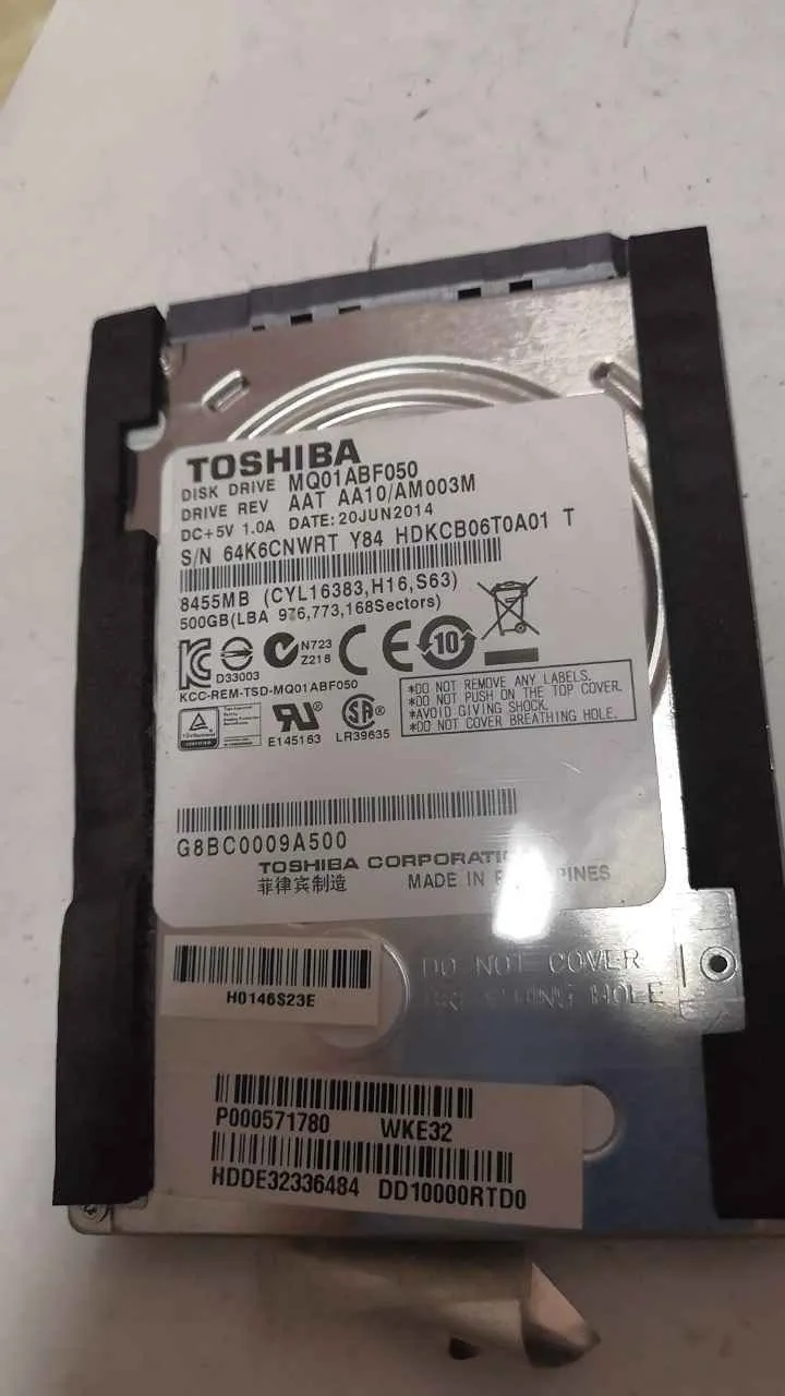 Toshiba MQ01ABF050 S/N 64K6CNWRTY84