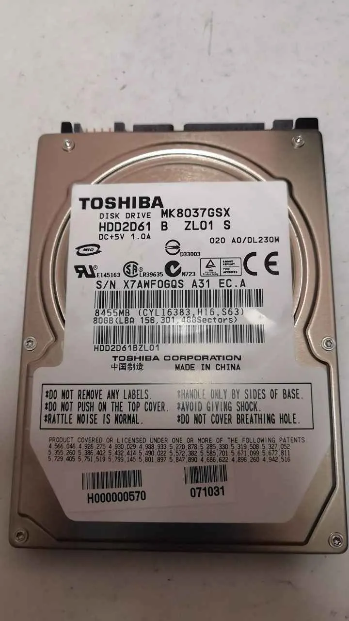 Toshiba MK8037GSX S/N X7AWF0GQSA31